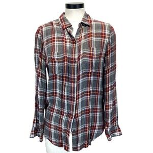 Banana Republic Shirt Men S Gray/Red Boy Friend Fit Casual Western Workwear Soft
